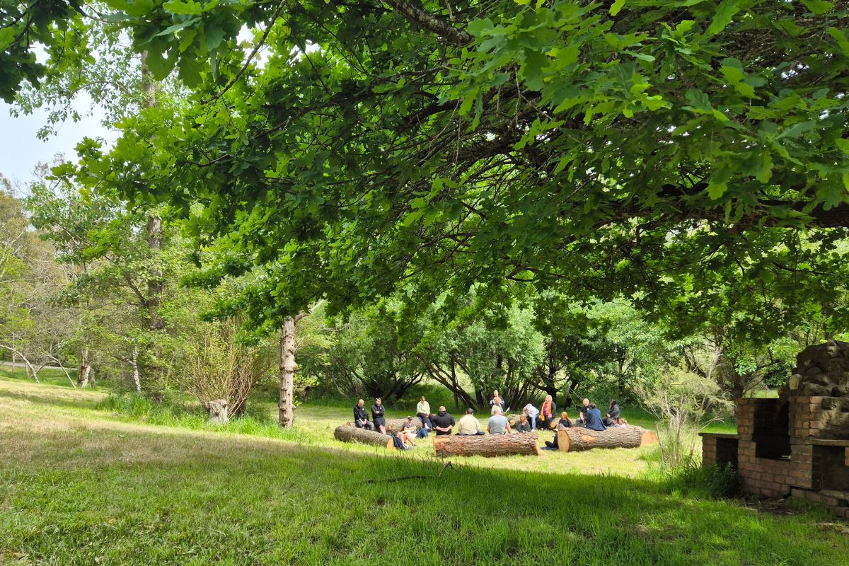 Workplace wellbeing session surrounded by nature at Woodhouse